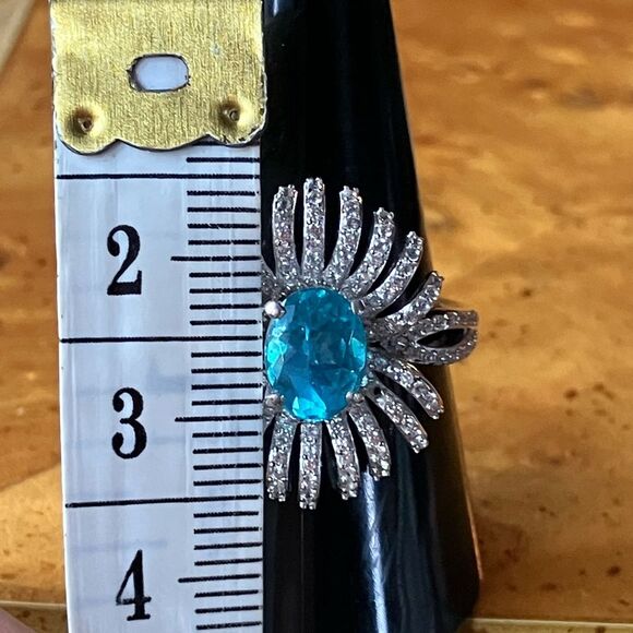 Natural Blue Apatite Sterling Silver Cocktail Ring Size 9 - Picture 7 of 9
